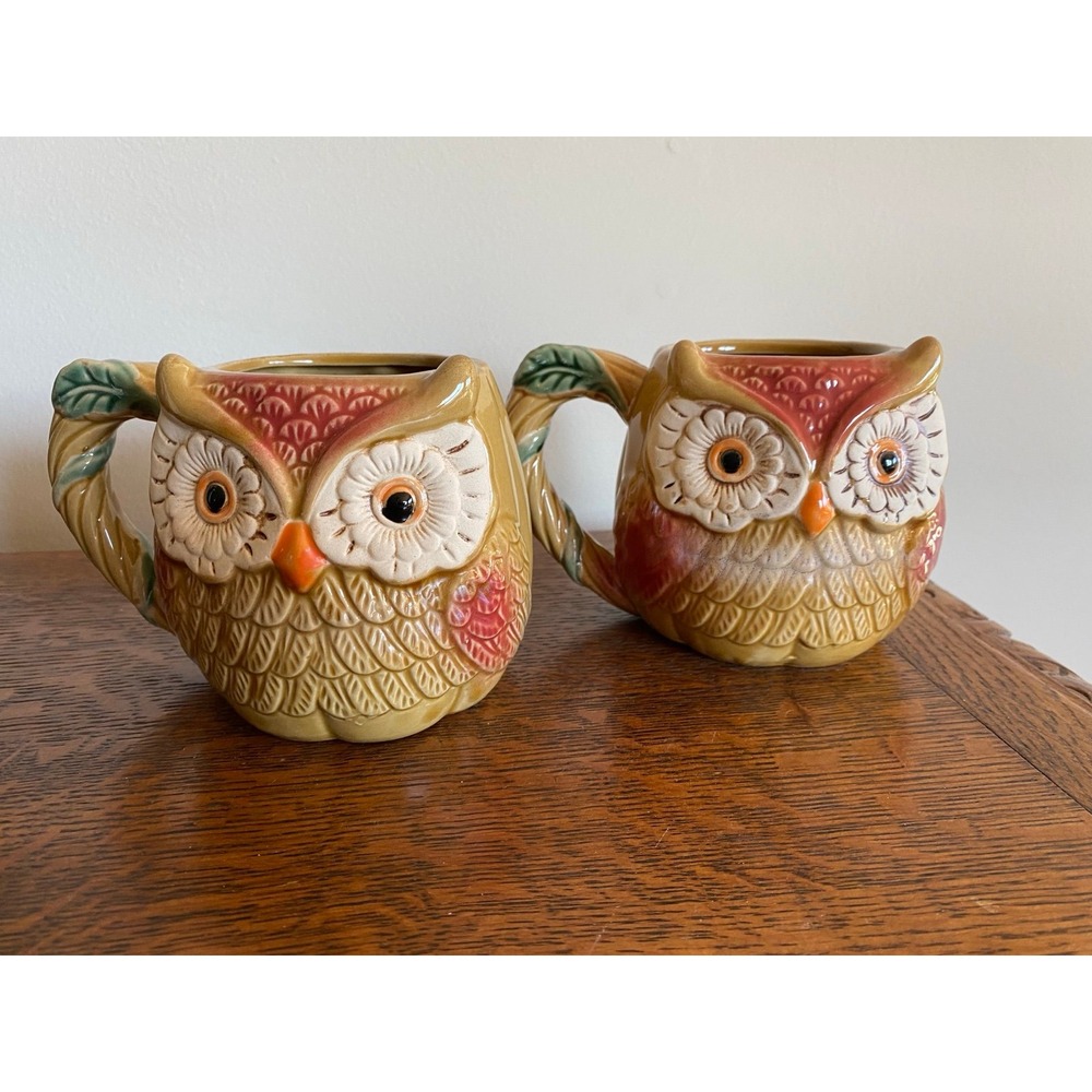 Cracker Barrel Owl Stoneware Mug Cup Set Of Two Clutter-core k3